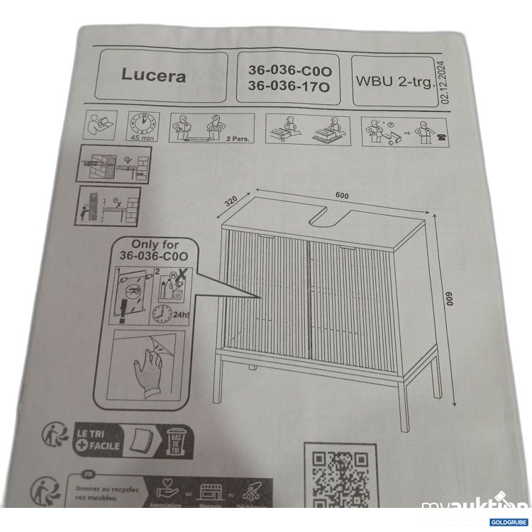 Artikel Nr. 951543: Bega BBK Lucera WBU 2trg. 60x60x32cm grau matt 