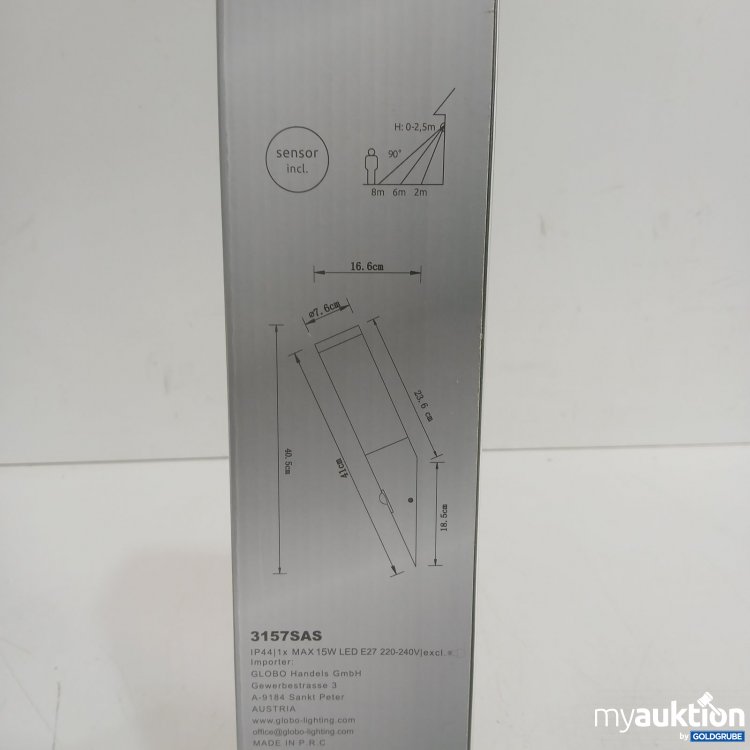 Artikel Nr. 465550 Artikel Nr. 465550: Globo LED Außenleuchte mit Sensor IP44 3157SAS