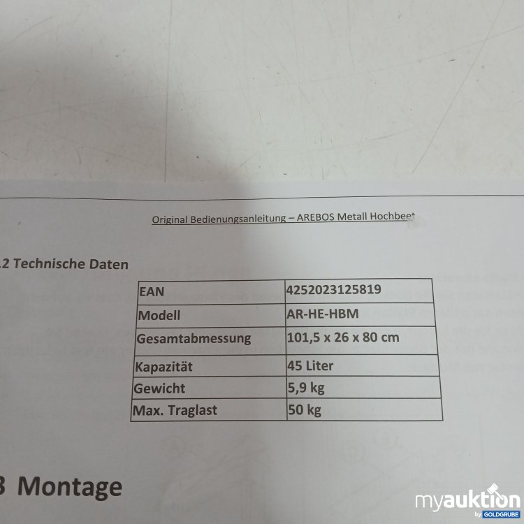 Artikel Nr. 955552: Arebos Metall Hochbeet AR-HE-HMB 101,5x26x80cm