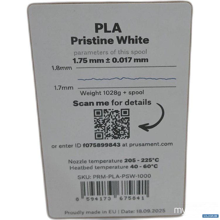 Artikel Nr. 972553: Prusament PLA Pristine Whit3 1,75mm 1028g 