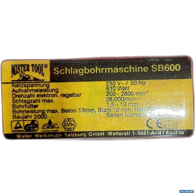Artikel Nr. 955556: Master Tool Schlagbormaschine SB600 Serien Nummer 01-15000/00