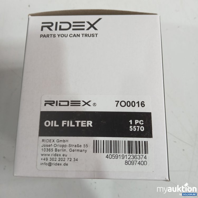 Artikel Nr. 968565: Ridex Oil Filter 7O0016 