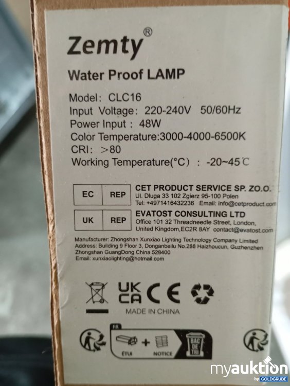 Artikel Nr. 471569 Artikel Nr. 471569: Zemty Water Proof LAMP Model CLC16