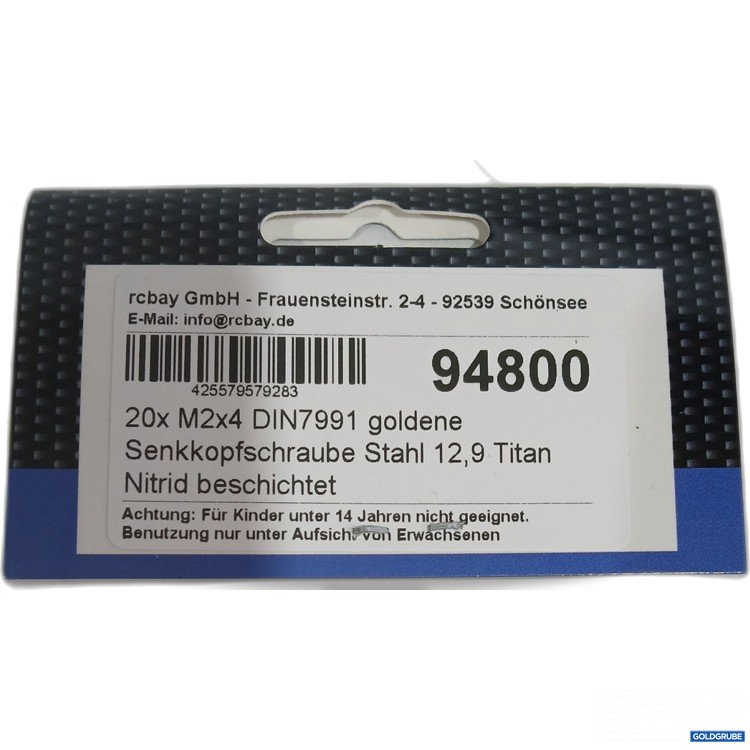 Artikel Nr. 963570: Rcbay Senkkopfschraube Stahl 12,9 Titan Nitrid beschichtet 20x M2x4 DIN7991 