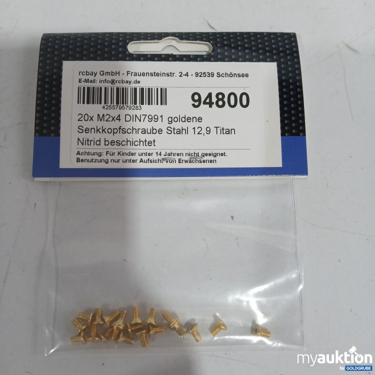 Artikel Nr. 963570: Rcbay Senkkopfschraube Stahl 12,9 Titan Nitrid beschichtet 20x M2x4 DIN7991 