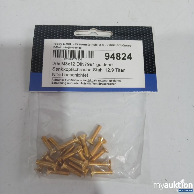 Artikel Nr. 963573: Rcbay Senkkopfschraubr Stahl 12,9 Titan Nitrid beschichtet 20x M3,12 DIN7991 