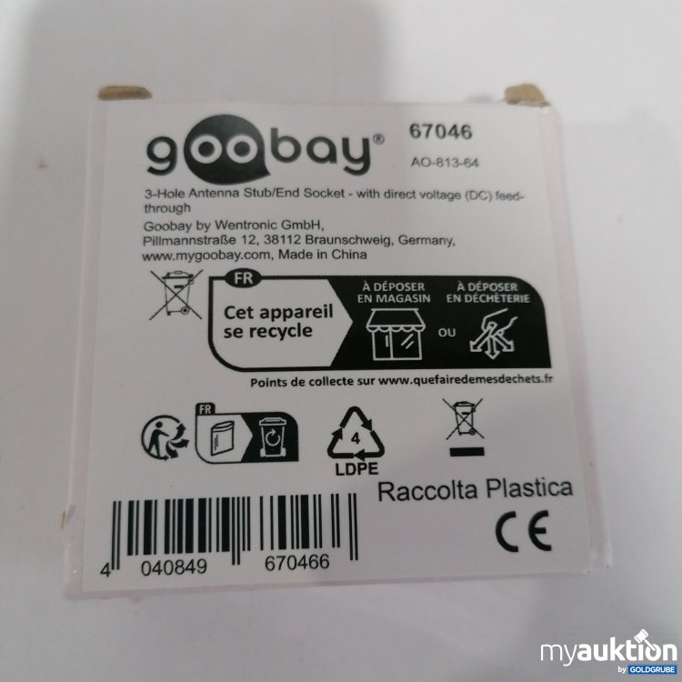 Artikel Nr. 827574 Artikel Nr. 827574: Goobay 3 hole Antenne Stub/End Socket 67046, AO-813-64