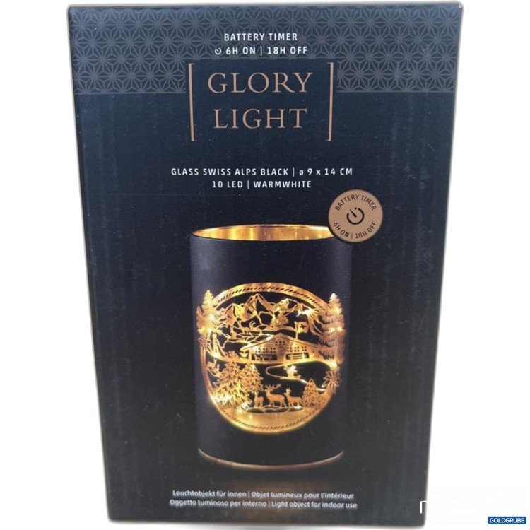 Artikel Nr. 921575: GLORY LIGHT Glas Swiss Alps Schwarz Ø 9 x 14 cm 10 LED Warmweiß