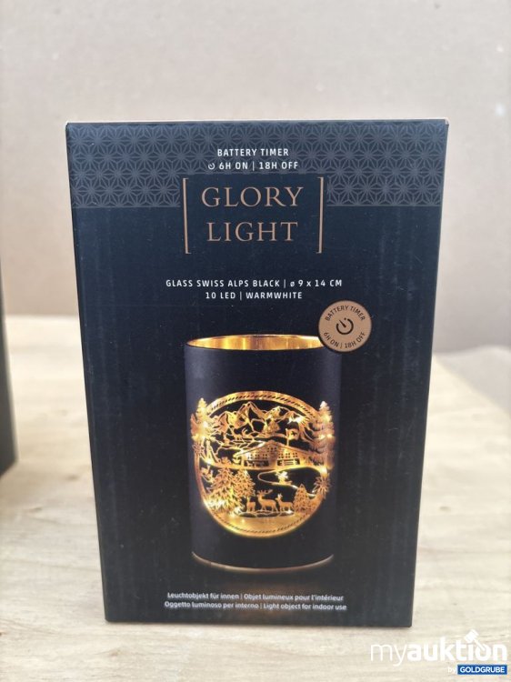 Artikel Nr. 921575: GLORY LIGHT Glas Swiss Alps Schwarz Ø 9 x 14 cm 10 LED Warmweiß