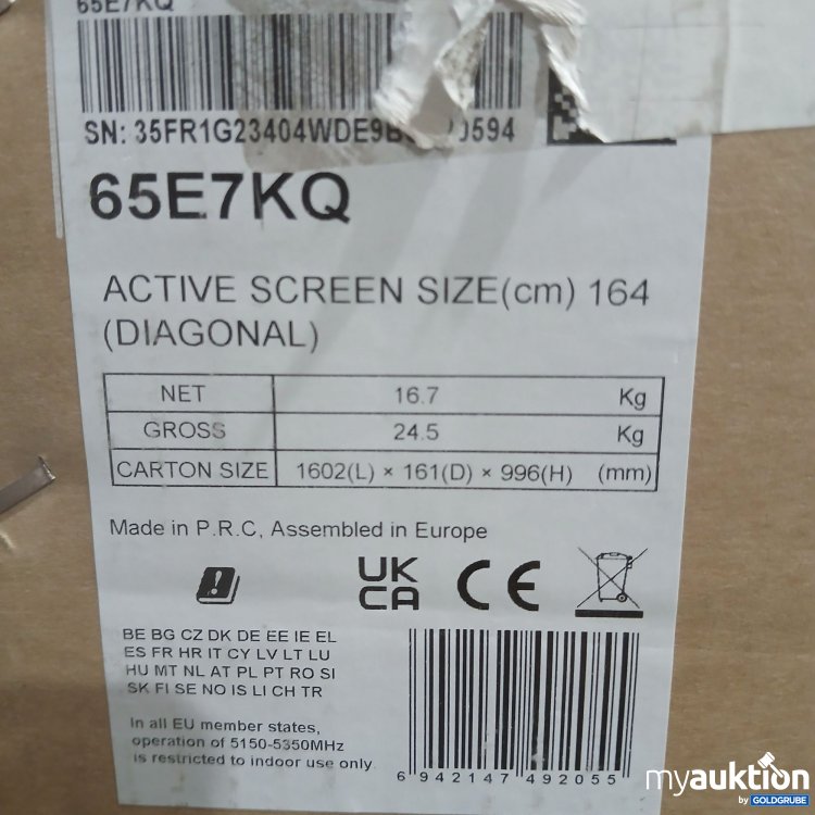Artikel Nr. 839577: Hisense 65 Zoll QLED 4K Fernseher 65E7KQ