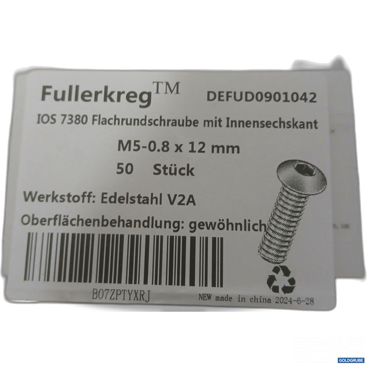 Artikel Nr. 918578 Artikel Nr. 918578: Fullerkreg Flachrundschraube M5-0.8 x 12 mm