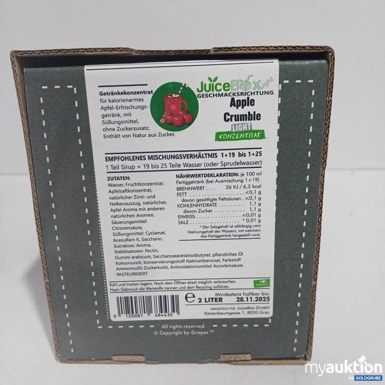 Artikel Nr. 834579 Artikel Nr. 834579: Juice Box Apple Crumble Light Konzentrat 2L