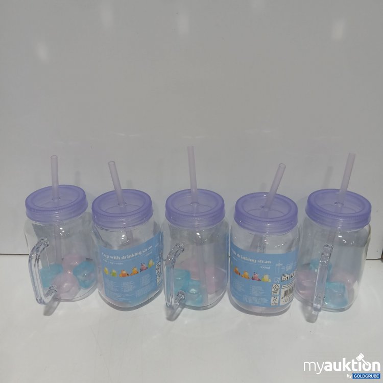 Artikel Nr. 929582: Cup with Drinking straw und Plastik Eiswürfel Lila 5Stk  