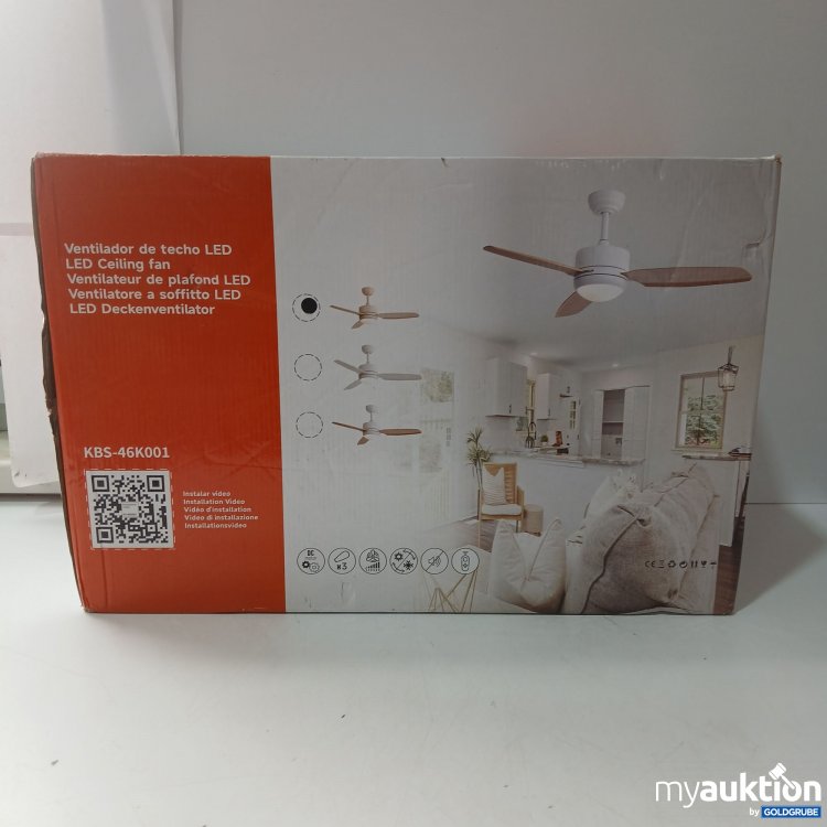 Artikel Nr. 967583: LED Deckenventilator in Weiß mit Holzflügeln, ca 58×28×38,5cm, Art.No. EU-KBS-46K001-MH-DC-MW