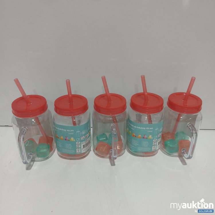 Artikel Nr. 929584: Cup with Drinking straw und Plastik Eiswürfel 5Stk Rot