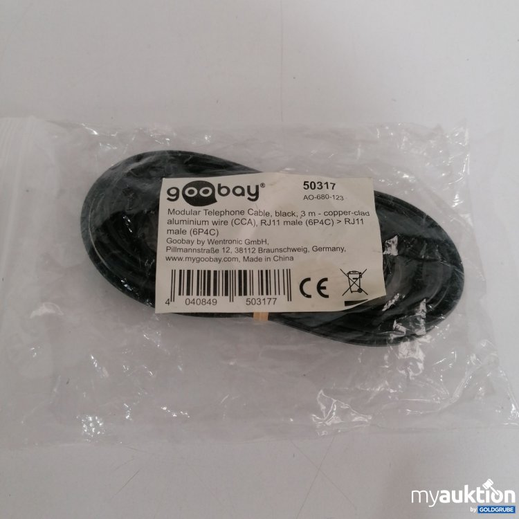 Artikel Nr. 827585 Artikel Nr. 827585: Goobay modular Telefonkabel, schwarz 3m, RJ11 male>RJ11 male