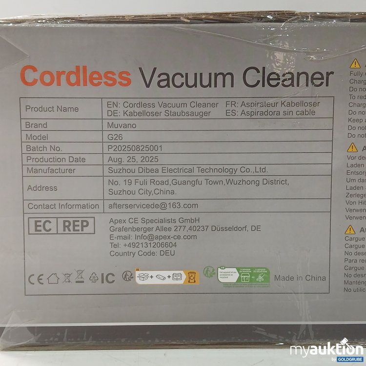 Artikel Nr. 443589 Artikel Nr. 443589: Muvano Cordless Vacuum Cleaner Model No. G26, Art.No. P20250825001