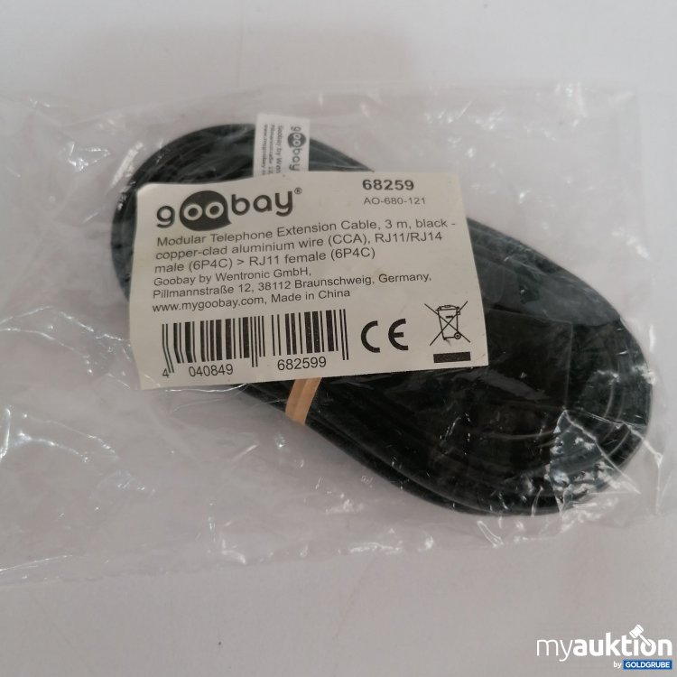 Artikel Nr. 827590 Artikel Nr. 827590: Goobay modular Telefonkabel, schwarz 3m, RJ11 male>RJ11 male