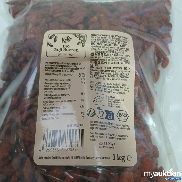Artikel Nr. 969590 Artikel Nr. 969590: Koro Bio Goji Beeren getrocknet 1kg