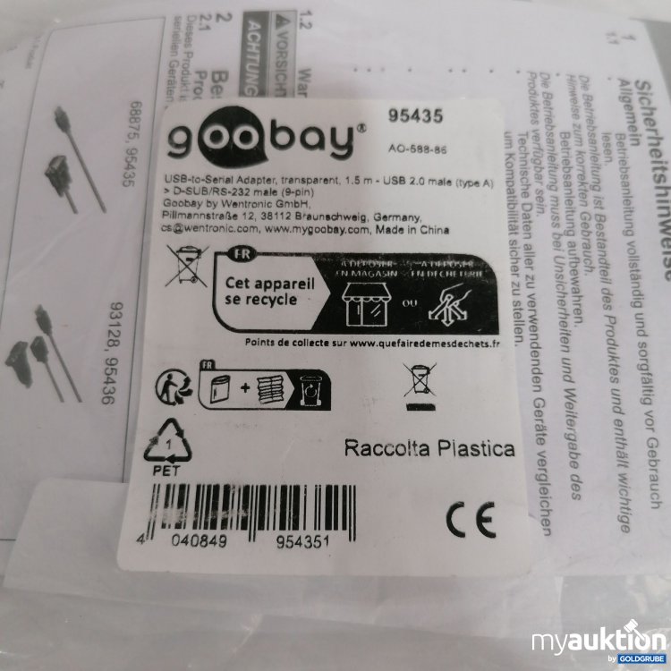 Artikel Nr. 827592 Artikel Nr. 827592: Goobay USB Serial Adapter transparent 1.5m USB 2.0 Male