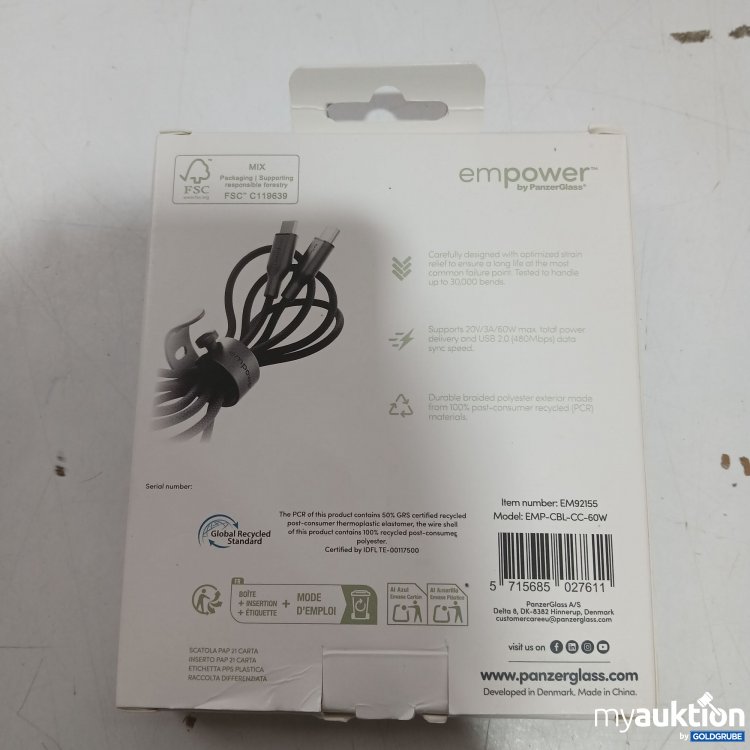 Artikel Nr. 955592: Panzer Glass empower Budget Pick Racing 60W USB-C to USB-C Cable 1,2m Schwarz 
