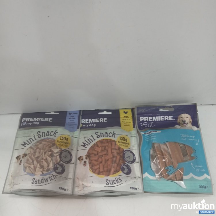 Artikel Nr. 468595 Artikel Nr. 468595: PREMIERE 2x150g Mini Snacks diverse Sorten, 1x100g Strips mit Fisch