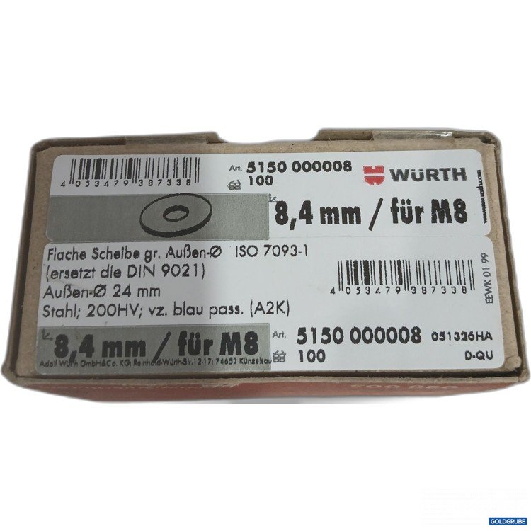 Artikel Nr. 445599 Artikel Nr. 445599: Würth Flache Scheibe ISO 7093-1 außen ø24mm M8
