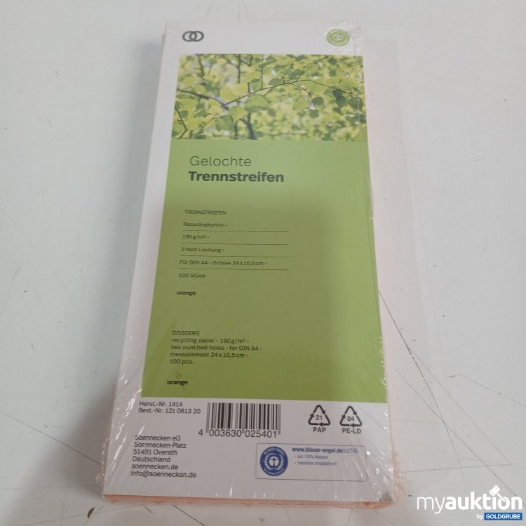 Artikel Nr. 526610: gelochte Trennstreifen DIN A4 24 x 10,5 cm orange 100stk