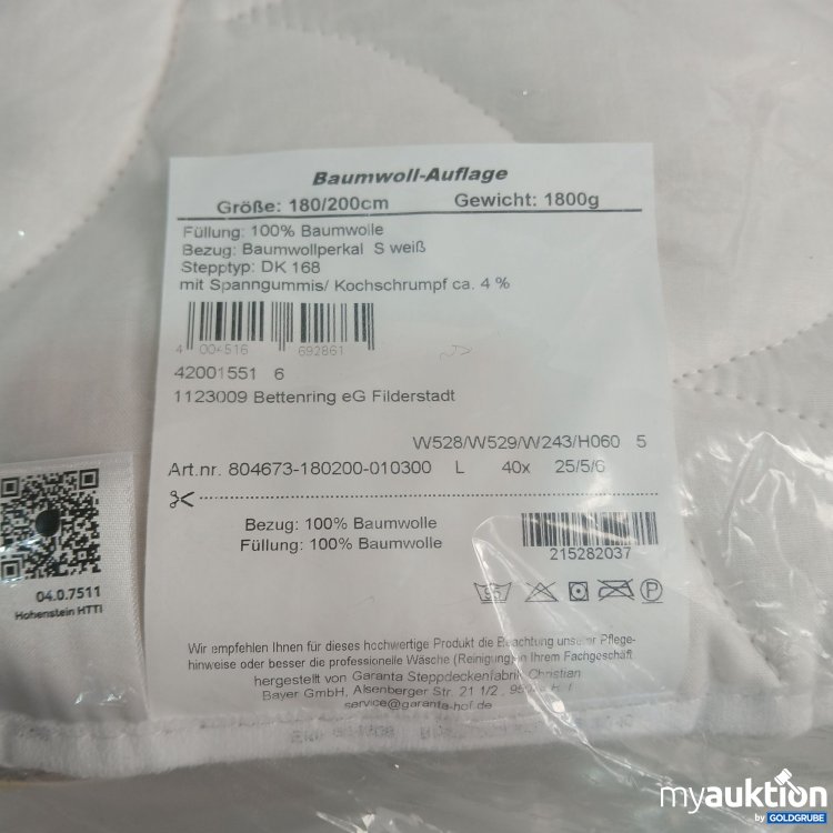 Artikel Nr. 959613: Sympathica Baumwoll Auflage 180x200cm  