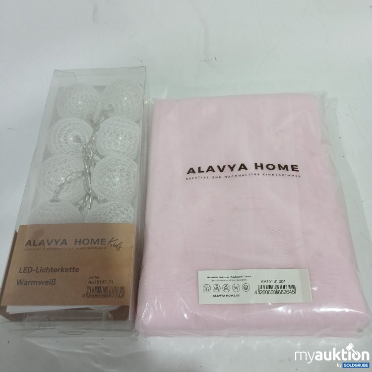 Artikel Nr. 441618: Alavya Home Hausbett Dekoset 150x350cm rosa Betthimmel & Wimpelkette + LED Lichterkette warmweiß  