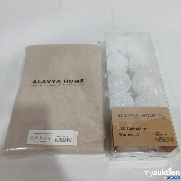 Artikel Nr. 441619: Alavya Home Hausbett Dekoset 150x350cm beige Betthimmel & Wimpelkette + LED Lichterkette warmweiß