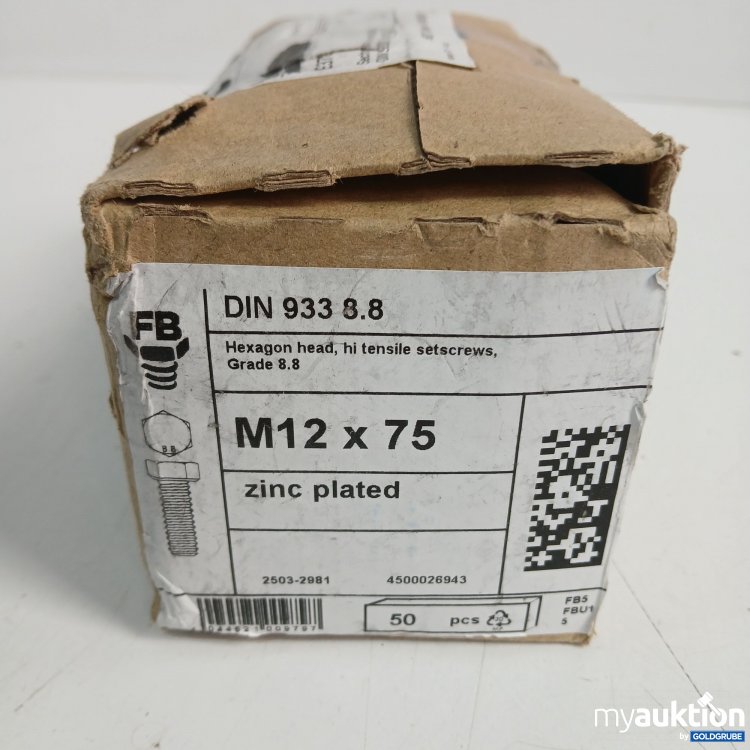 Artikel Nr. 959620: FB Sechskanntschrauben  ohne Schaft M12x75 50stk 