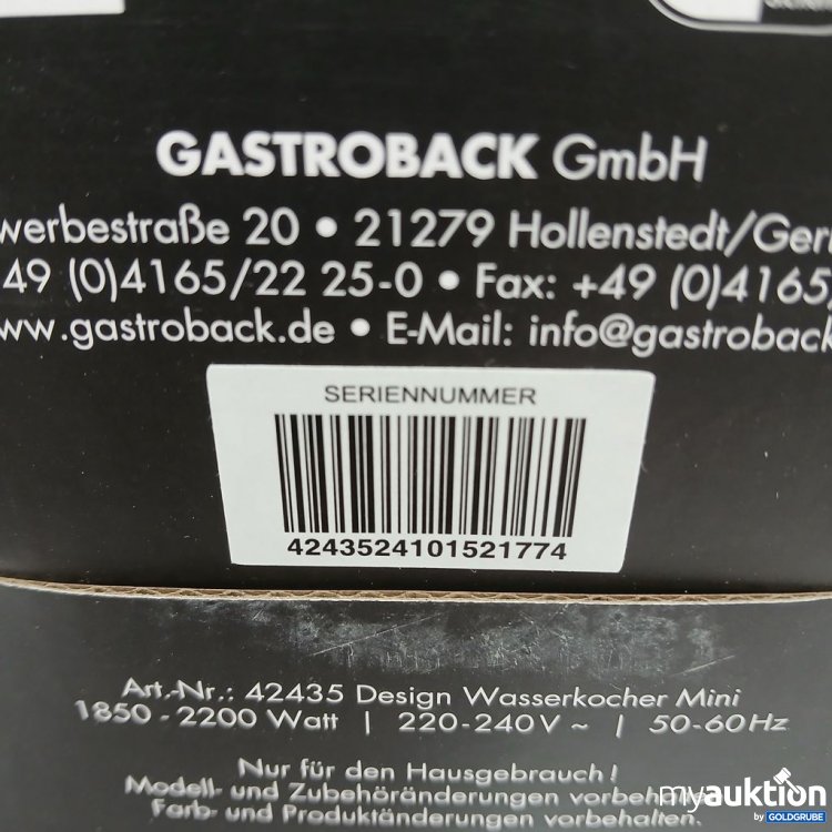 Artikel Nr. 921624: Gastroback Design Wasserkocher Mini 42435