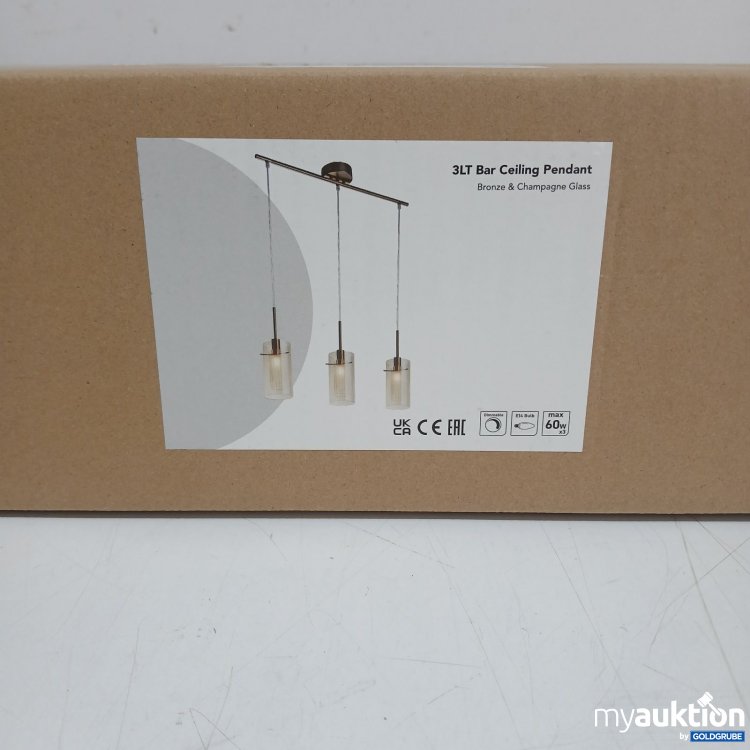 Artikel Nr. 466626 Artikel Nr. 466626: 3 l T Bar Ceiling Pendant Deckenleuchte 3-flammig Bronze & Champagne Glass