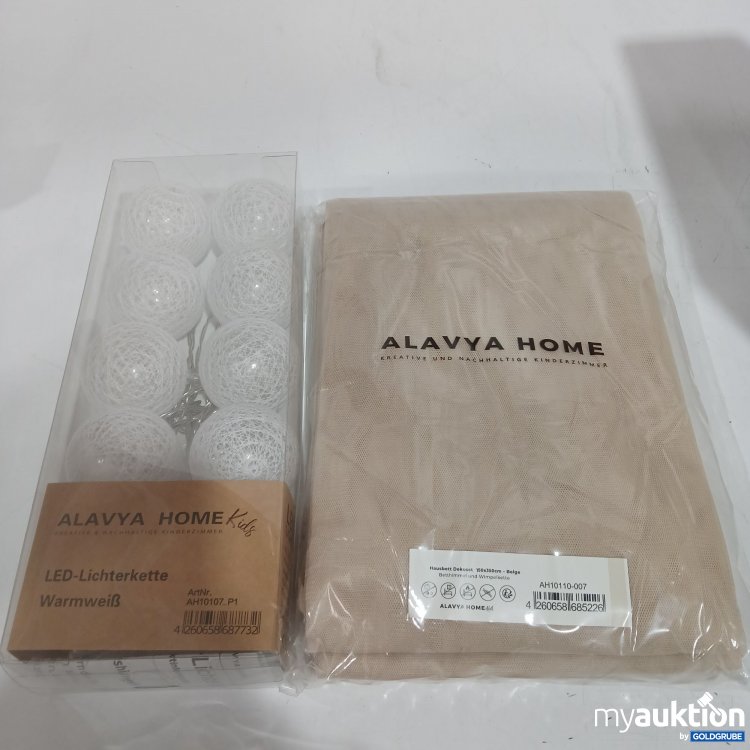 Artikel Nr. 441627: Alavya Home Hausbett Dekoset 150x350cm beige Betthimmel & Wimpelkette + LED Lichterkette warmweiß