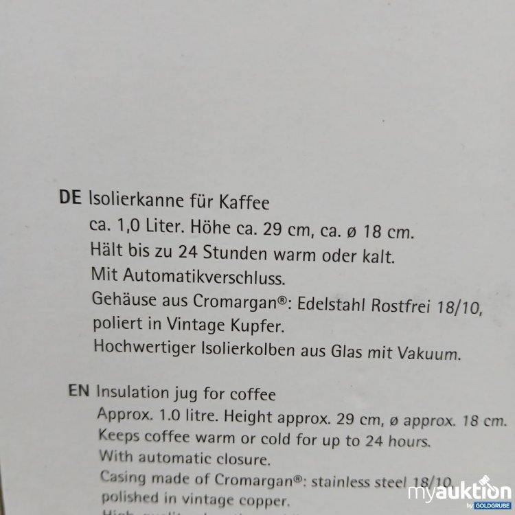 Artikel Nr. 921627: WMF Isolierkanne für Kaffee Vintage Kupfer 1,0 Liter