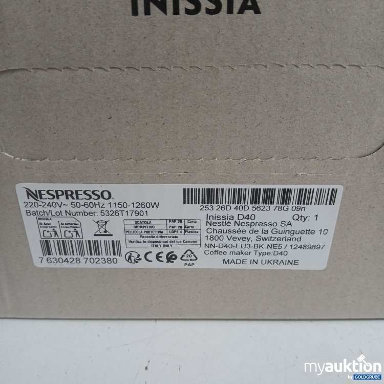 Artikel Nr. 972631 Artikel Nr. 972631: Nespresso Inissia Coffe Maker D40