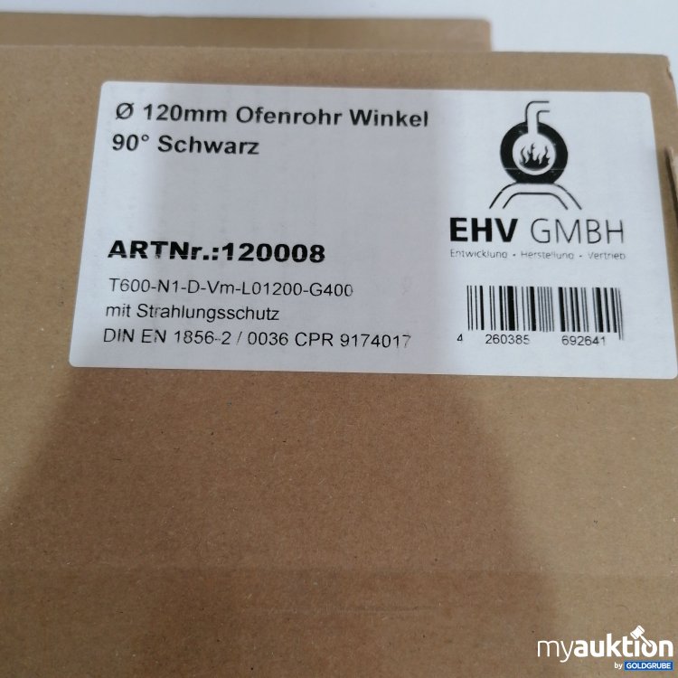 Artikel Nr. 832636 Artikel Nr. 832636: EHV Ofenrohr Winkel schwarz 120 mm, 90° 120008