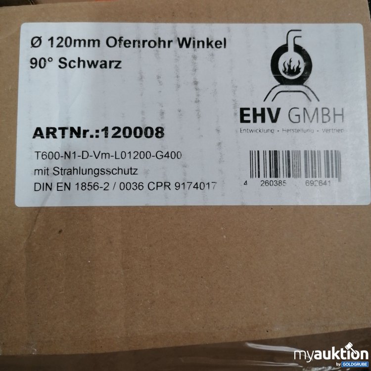 Artikel Nr. 832638 Artikel Nr. 832638: EHV Ofenrohr Winkel schwarz 120 mm, 90° 120008