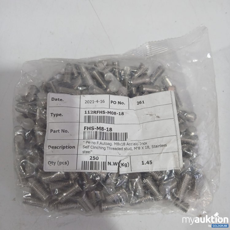 Artikel Nr. 440640 Artikel Nr. 440640: Self Clinching Threaded stud M8x18 Stainless 250Stk