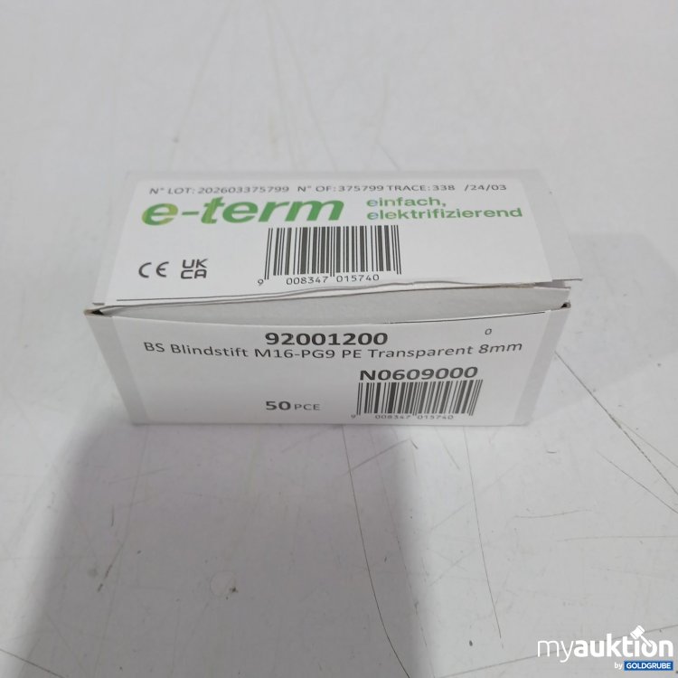 Artikel Nr. 466643 Artikel Nr. 466643: e-term BS Blindstift M16-PG9 PE Transparent 8mm 50stk