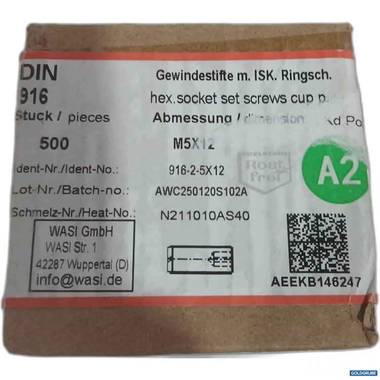 Artikel Nr. 969651: Gewindestifte m. ISK Ringsch. DIN916 M5x12 500Stk
