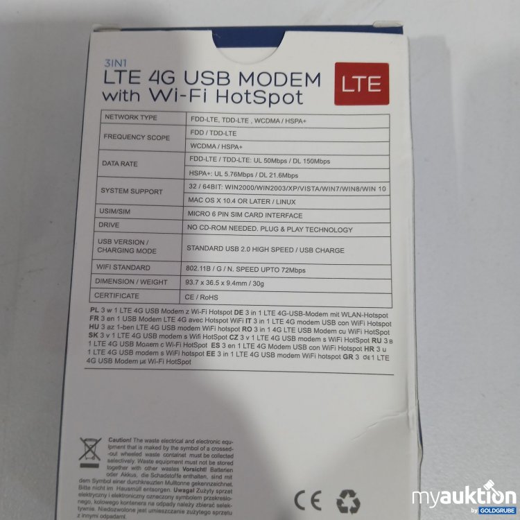 Artikel Nr. 521652 Artikel Nr. 521652: LTE 4G USB Modem with WI-FI HotSpot