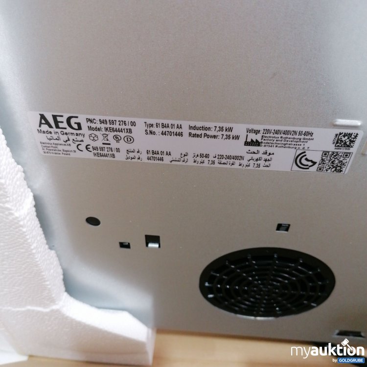 Artikel Nr. 832654 Artikel Nr. 832654: AEG Inductionskochfeld Type 61 BAA 01 AA