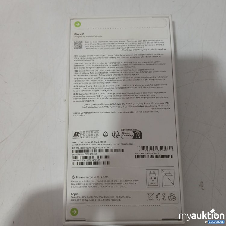 Artikel Nr. 448660 Artikel Nr. 448660: Apple iPhone 16 Black 128 g B