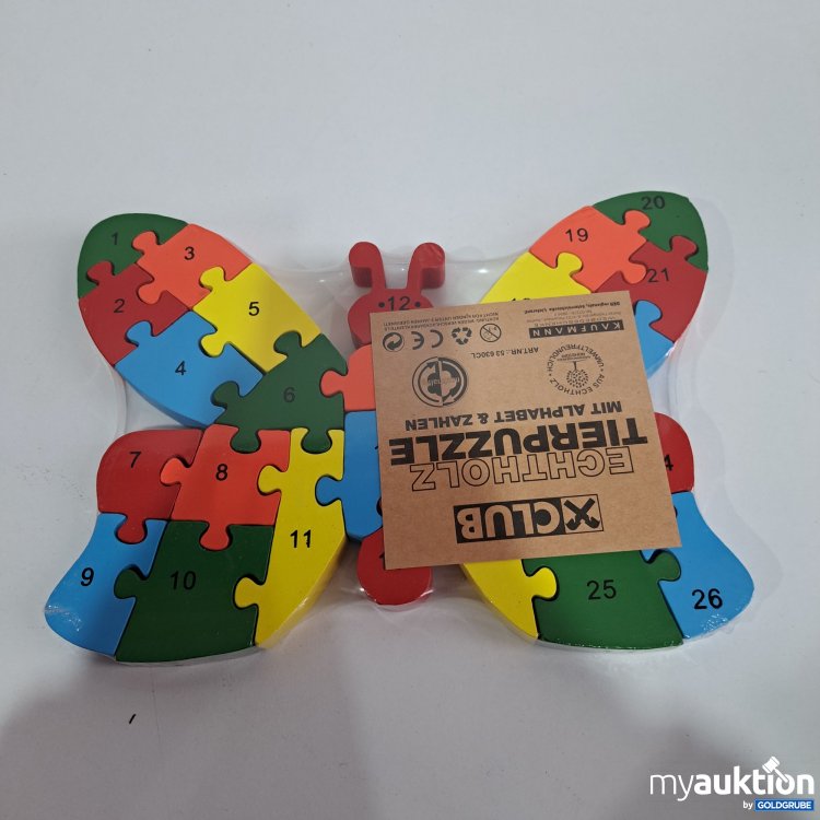 Artikel Nr. 793675 Artikel Nr. 793675: Echtholz Tierpuzzle Schmetterling mit Alphabet & Zahlen