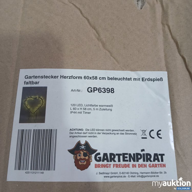 Artikel Nr. 440679: Gartenpirat Gartenstecker Herzform 60x58cm beleuchtet mit Erdpspieß GP6398