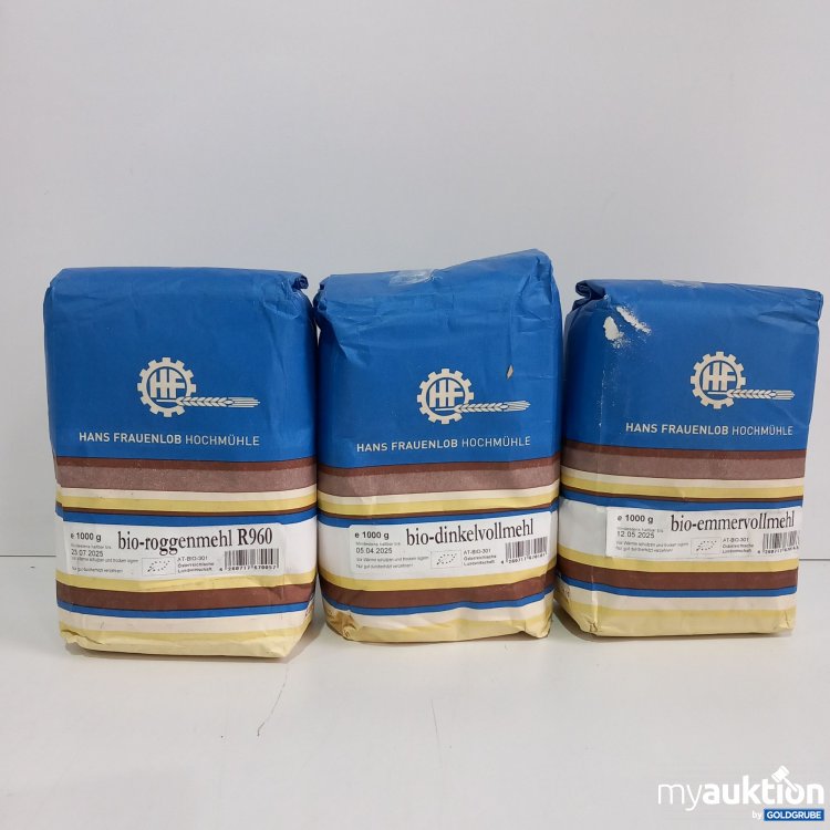 Artikel Nr. 814682: Hans Frauenlob Hochmühle,  verschiedene Mehlsorten 3x1000g lt. Foto 