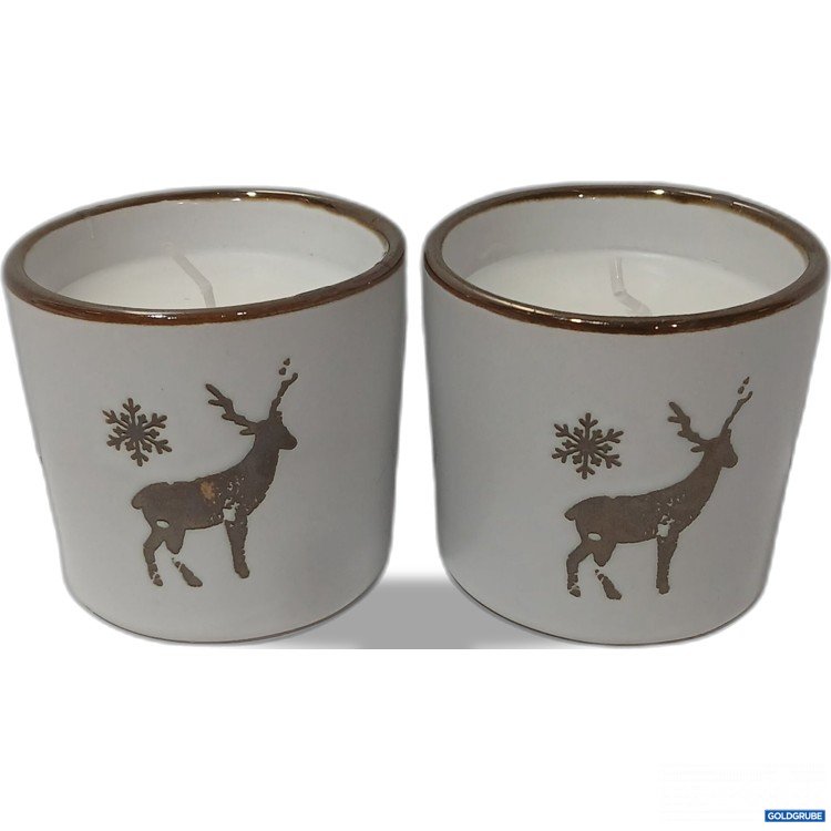 Artikel Nr. 929696: Teelicht Winter/Hirschmotiv, ca 6cm hoch, ca 6,5cm durchmesser, 2Stk