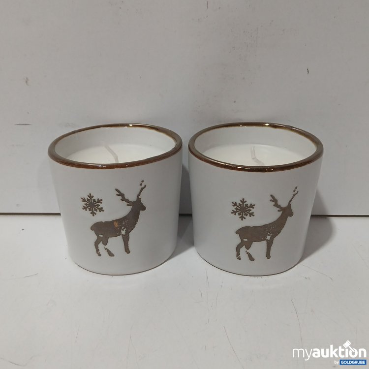 Artikel Nr. 929696: Teelicht Winter/Hirschmotiv, ca 6cm hoch, ca 6,5cm durchmesser, 2Stk